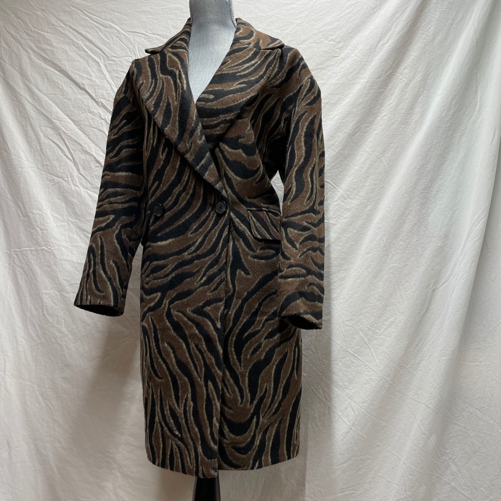 Zara Basic Zebra Print Double Breasted Long Coat … - image 2